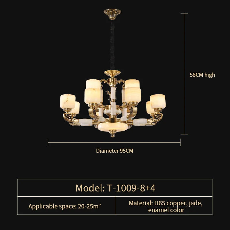 Luxury Chinese Style Copper Jade Living Room Chandelier