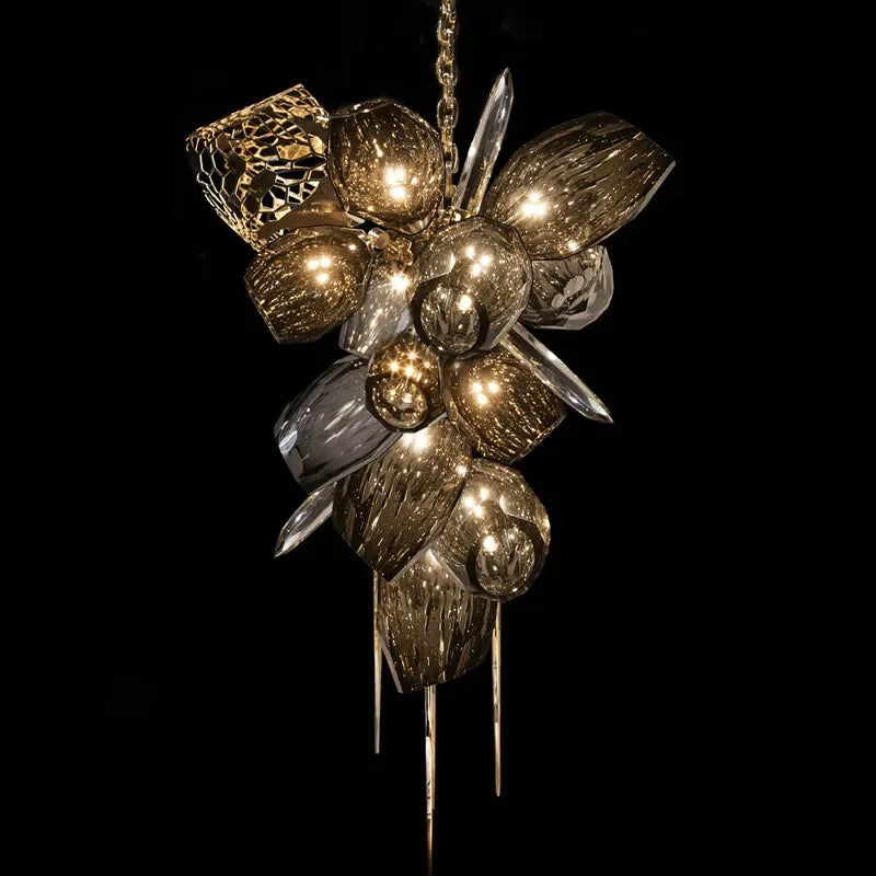 Glass Shades LED Chandelier Stairs Art Metal Lighting Luxe Chain Hanging Lamp