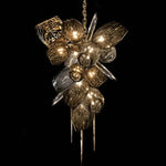 Glass Shades LED Chandelier Stairs Art Metal Lighting Luxe Chain Hanging Lamp