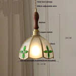 Walnut Wood LED Pendant Light Fixture Wine Red Glass Vintage Brass Hang Lamp
