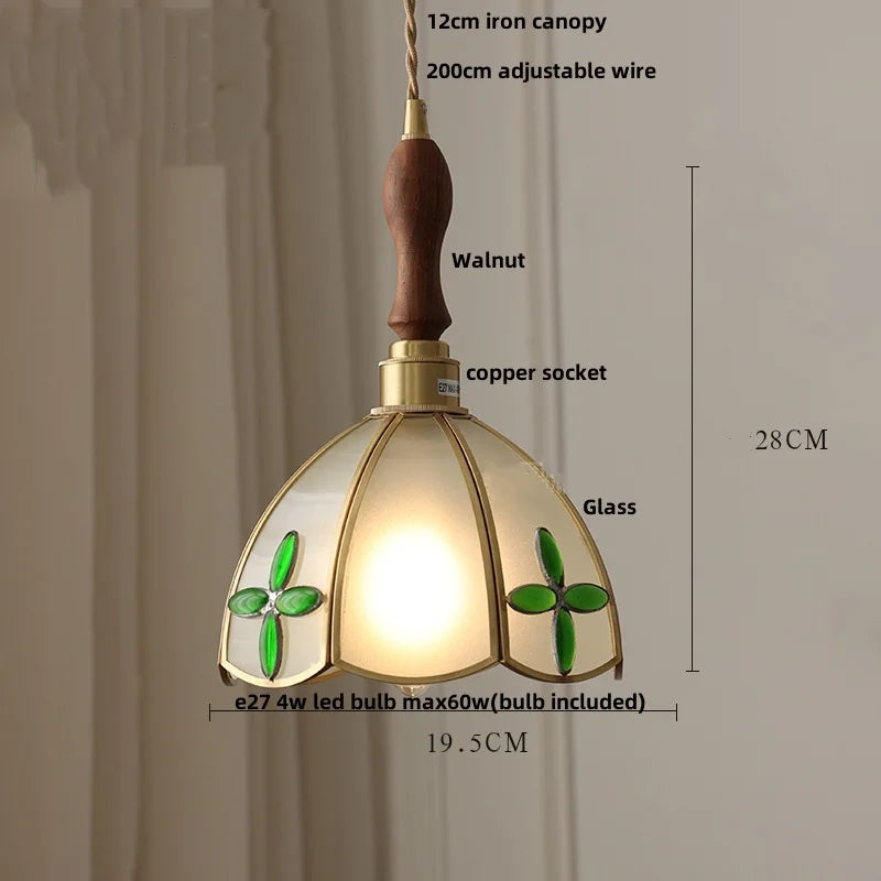 Walnut Wood Loft LED Pendant Lights Glass Hang Lamp Home Decor