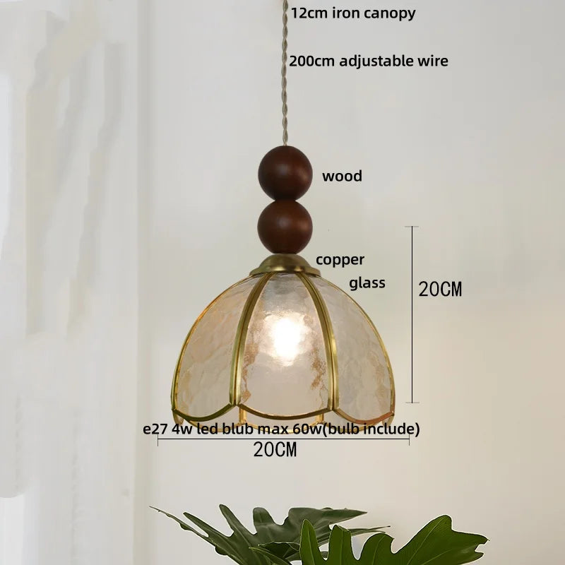 Afralia™ Copper LED Pendant Lamp Wood Globe Glass Nordic Modern Tiffany Hanging Lights