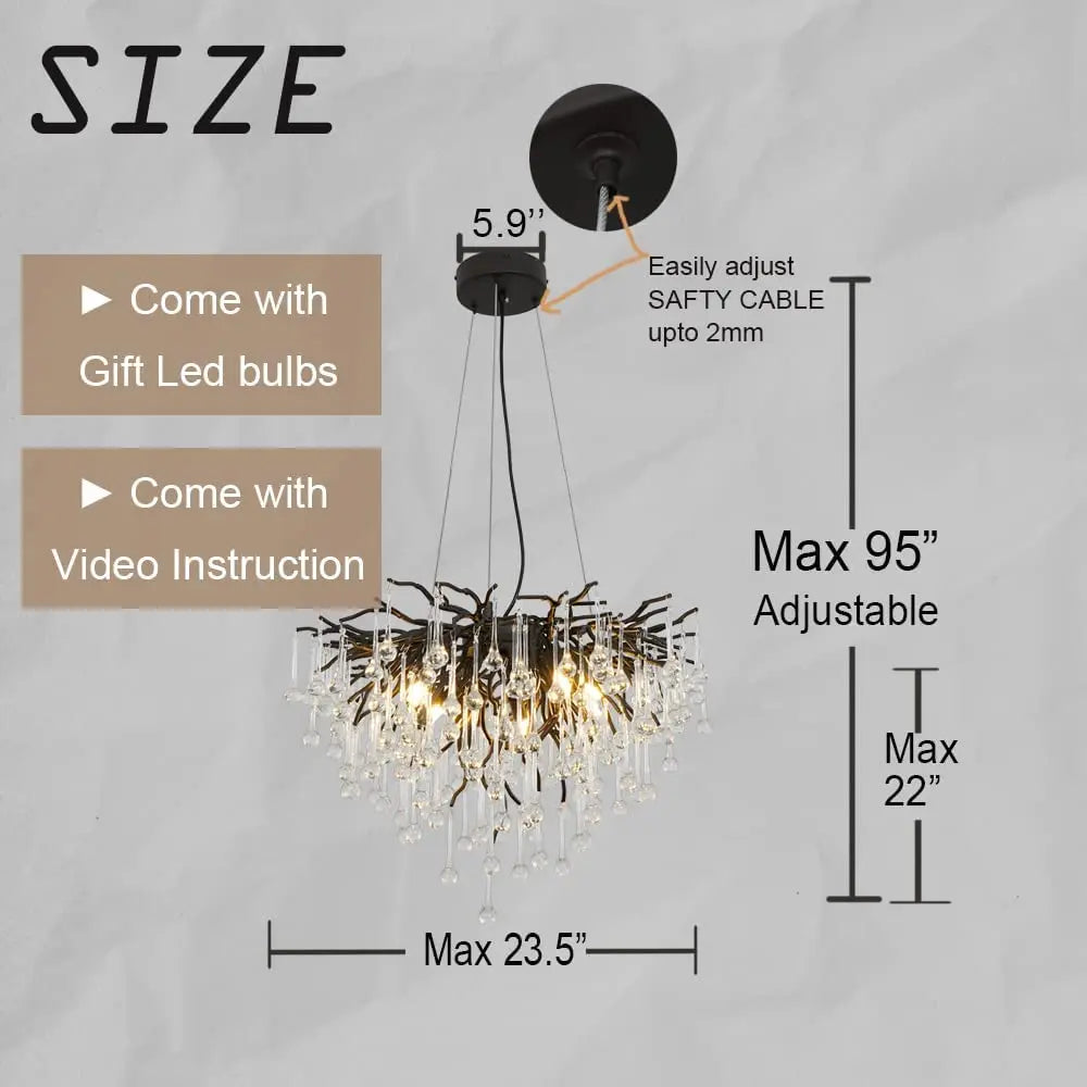 Crystal Chandelier: Black/Gold/Chrome Ceiling Lamp for Living Room & Dining Table