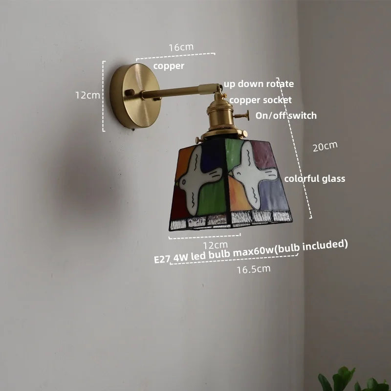 Tiffany Style Glass Wall Light Fixture - Colorful LED Switch Up Down Rotate