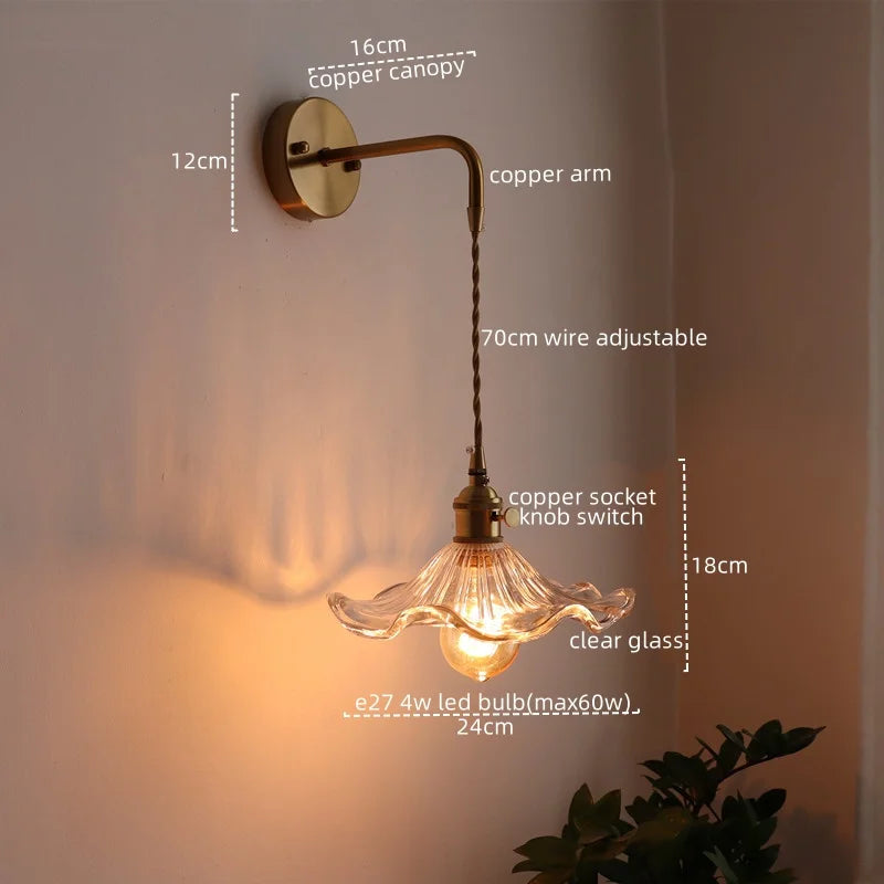 LED Copper Wall Light for Bathroom Mirror and Hallway - Glass Luminaria De Parede