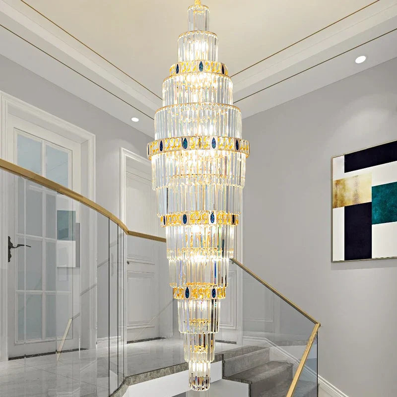 Crystal Chandelier: Duplex Building Spiral Staircase Contemporary Light Luxury Fixture