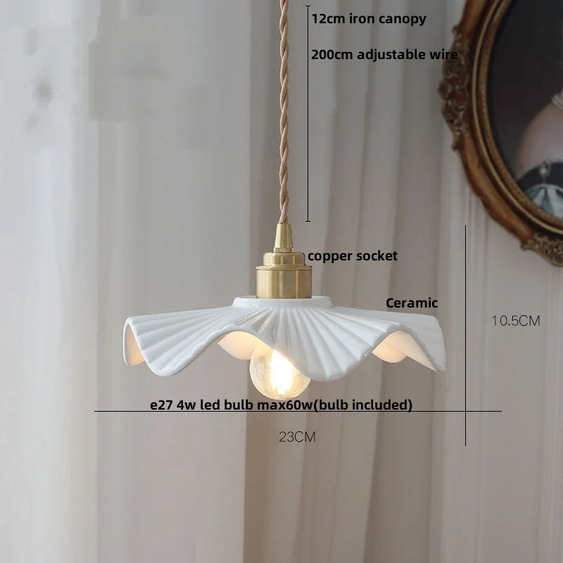 White Ceramic LED Pendant Light Fixture, Modern Nordic Hanging Lamp