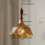 Walnut Wood LED Pendant Lamp with Cyan Glass Shade