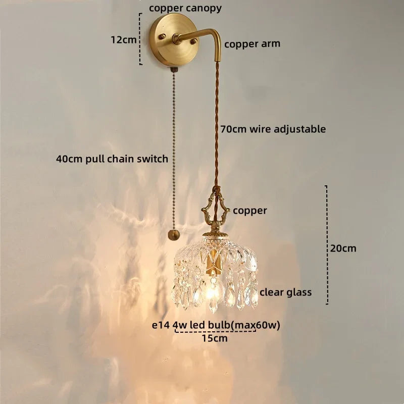 Crystal Glass LED Wall Sconce - Luxury French Stair Light for Home Decor