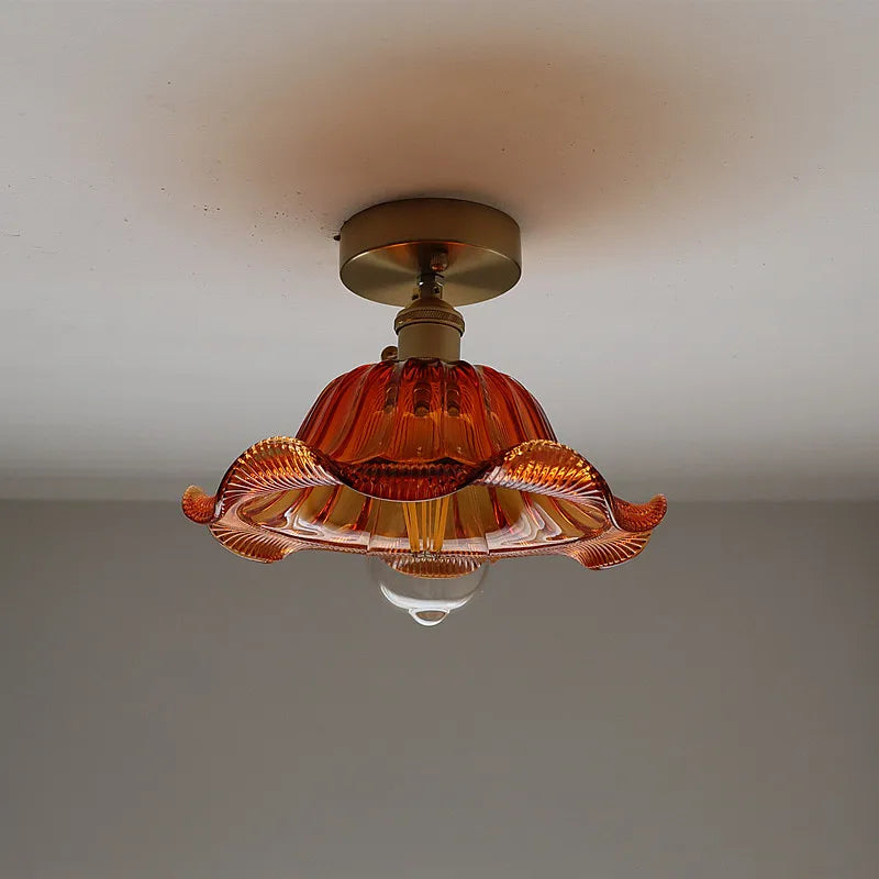 Green Flower Glass LED Ceiling Light Fixture - Nordic Modern Design