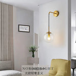 Nordic Brass Glass Wall Sconce: Elegant Living Room Bedside Lighting