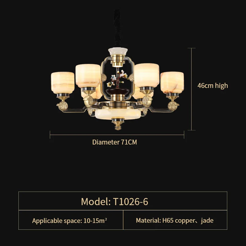 Copper Jade Duplex Chandelier: Chinese Villa Hall Lighting for Hotel Lobby & Living Room