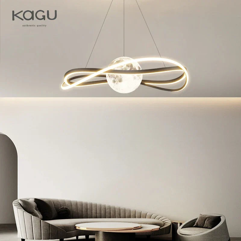 Moon LED Chandelier: Minimalist Modern Design for Living, Dining, or Bedroom Lighting