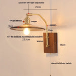 Walnut Wood LED Wall Light Nordic Modern Glass Pull Chain Switch