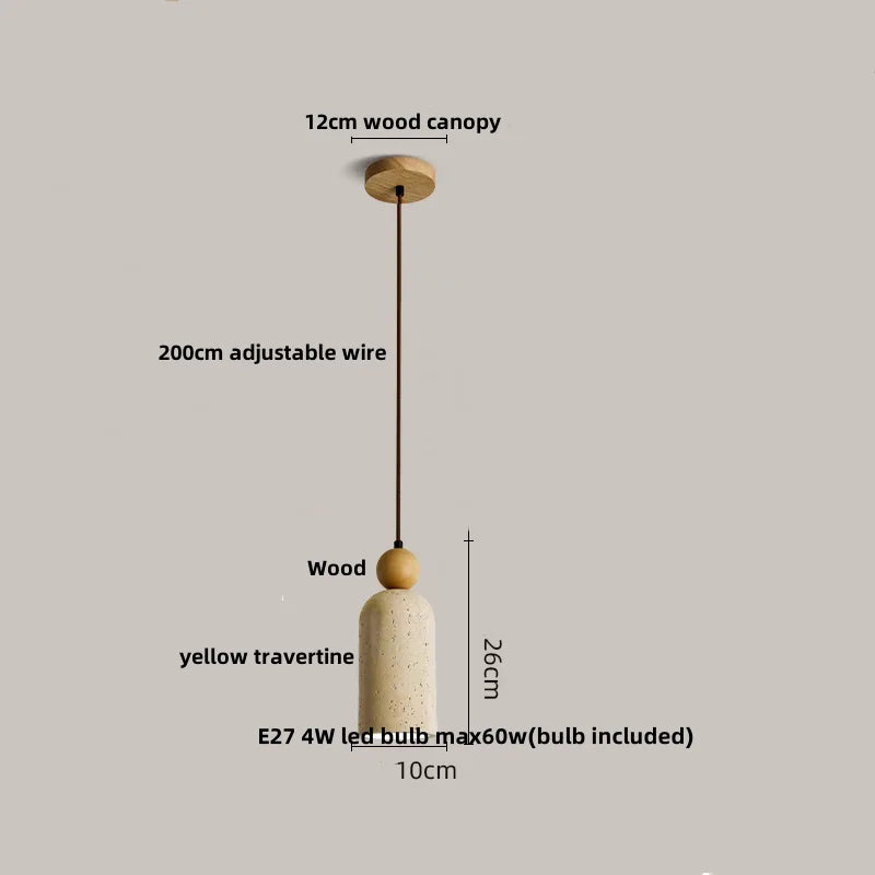 Yellow Travertine Stone Pendant Lamp for Bedroom Balcony Cafe, 2m Wire, Nordic Modern Style