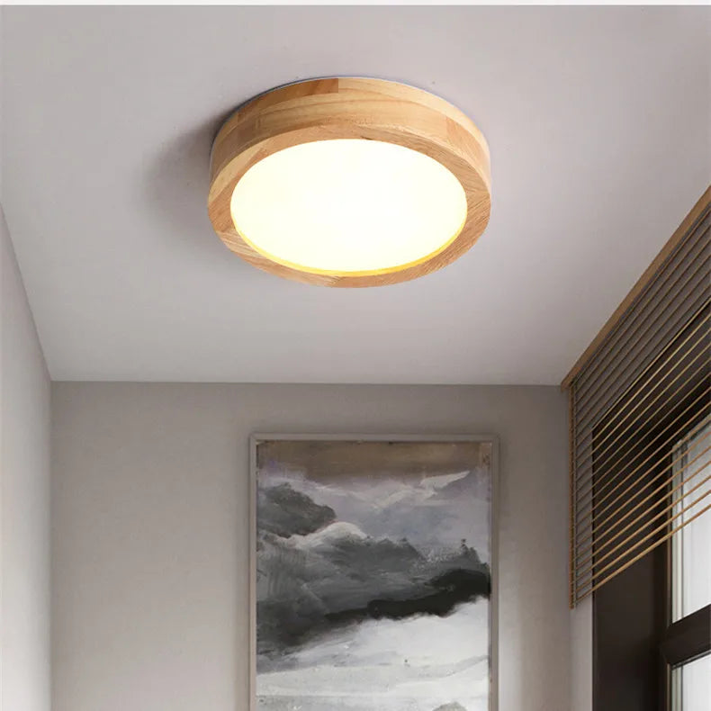 Circular Wood Ceiling Lamp LED Lighting for Living Room, Bedroom, Hallway, and Bathroom