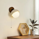 White Glass LED Wall Lamps Pull Chain Yellow Travertine Modern Bathroom Light