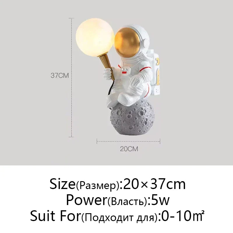 Astronaut Moon Planet Table Lamp Night Light Bedroom Decor Spaceman Theme
