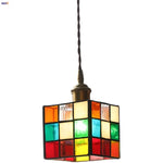 Colorful LED Glass Pendant Light Fixture, Modern Nordic Cube Hang Lamp