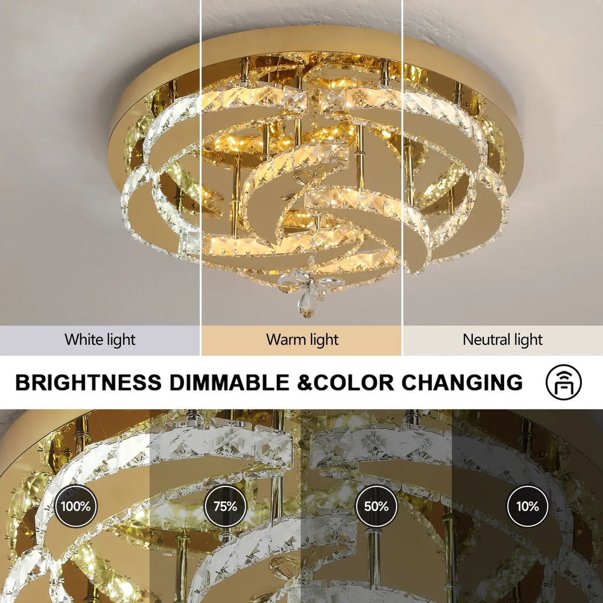 Crystal Drop Chandelier Ceiling Light with RC Dimming for Modern Home Decor