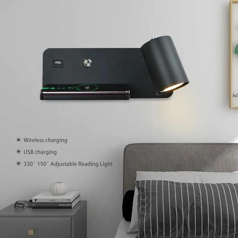 Wireless Charging Wall Lamp USB GU10 5W Switch Sconce for Modern Interior Lighting