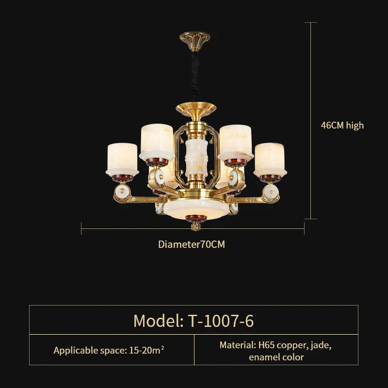 All Copper Jade Chandelier, Modern Chinese Style for Living Room, Bedroom, Dining Room.
