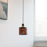 Glass LED Pendant Light Fixture, Modern Nordic Walnut Wood Hanging Lamp