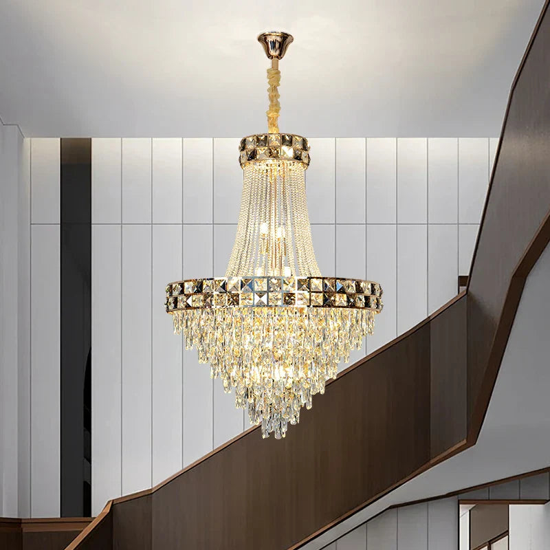 Crystal Chandelier: Smart Dimming Duplex Villa Pendant for Luxe Living Rooms