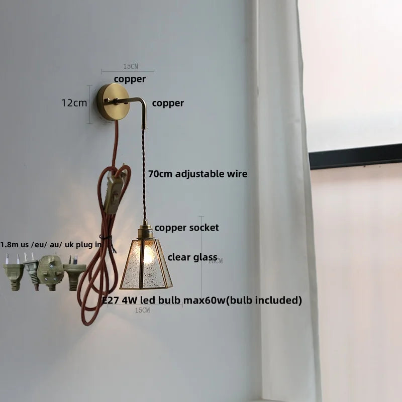 Modern Clear Glass LED Wall Light with Pull Chain for Bar, Cafe, Bathroom Mirror