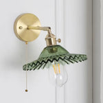 Vintage Green Glass LED Wall Light with Pull Chain Switch