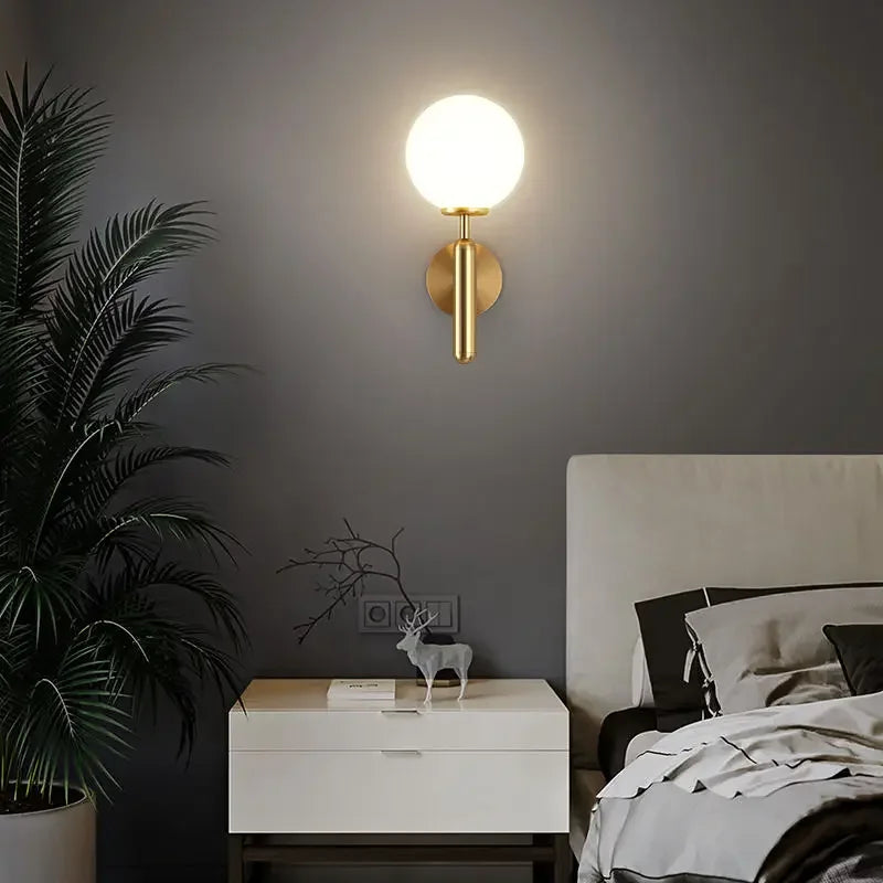 Modern Gold Glass Wall Lamp for Hotel Bedroom LED Indoor Energy Saving