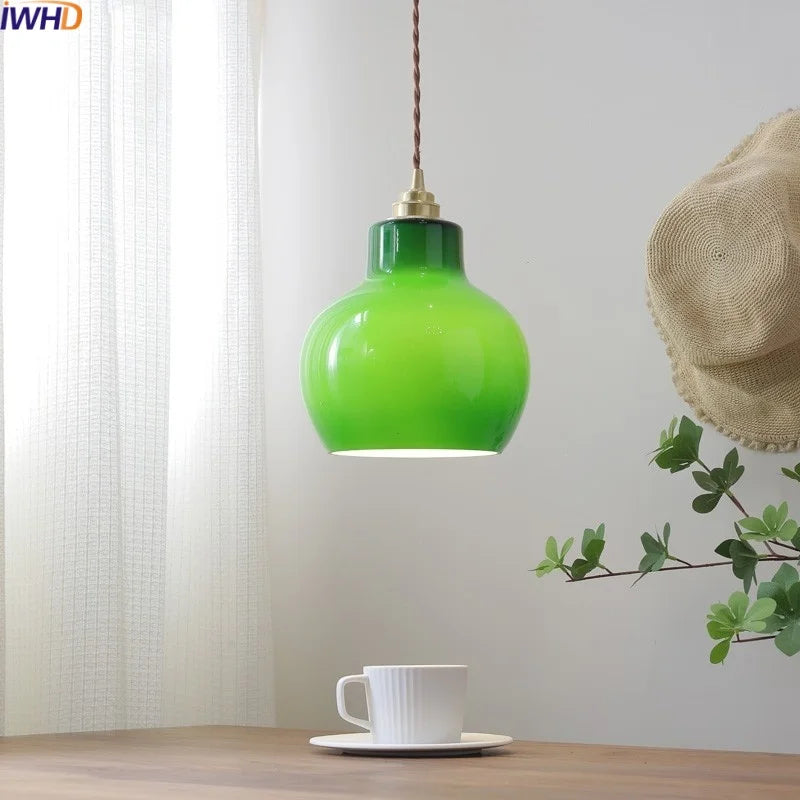 Green Glass LED Pendant Lights Modern Hanging Lamp Home Decor