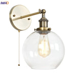 Vintage Glass LED Wall Sconce Iron Pull Chain Switch Light