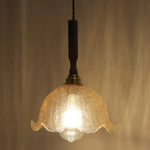 Amber Glass LED Pendant Lamp with Walnut Wood Accent - Modern Nordic Hanging Light