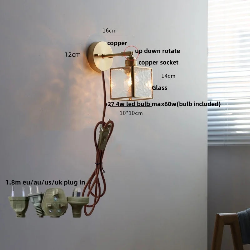 Afralia™ Flower Glass LED Wall Light - Vintage Rotate Copper Bedside Lamp