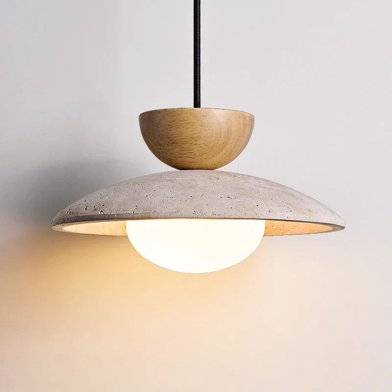 Afralia™ LED Hanging Pendant Light Mid-Century Modern Yellow Travertine Wood Living Room