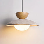 Afralia™ LED Hanging Pendant Light Mid-Century Modern Yellow Travertine Wood Living Room