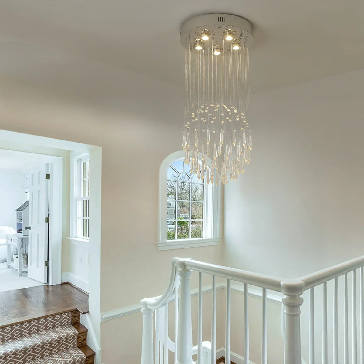 Crystal Ring Pendant Chandelier: Modern Ceiling Light for Living & Dining Room