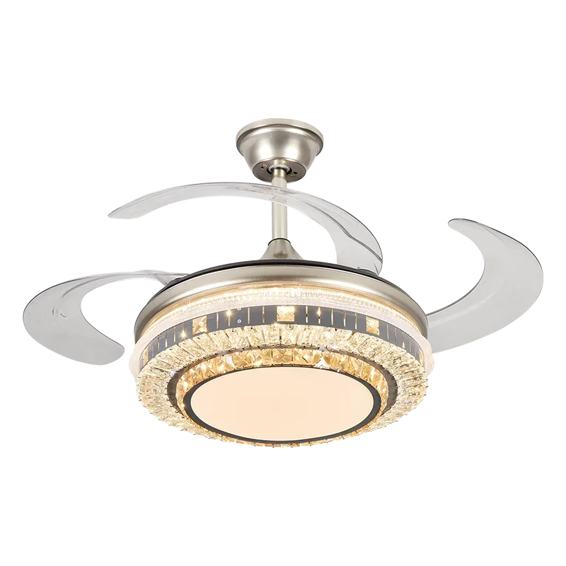 Gold Crystal Retractable Blades Modern LED Ceiling Fan 42" Smart Lightning