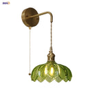 Green Glass LED Wall Lights Fixture with Pull Chain Switch