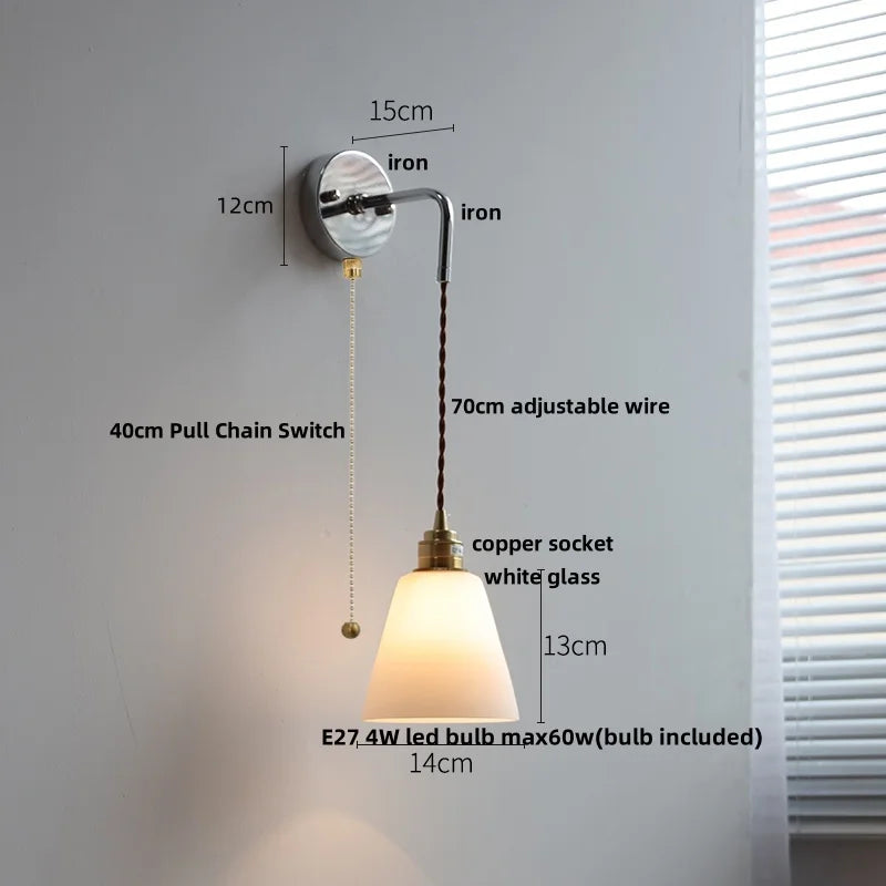 Afralia™ Ceramic LED Wall Lamp with Pull Chain Switch, Adjustable Stair Light Sconce