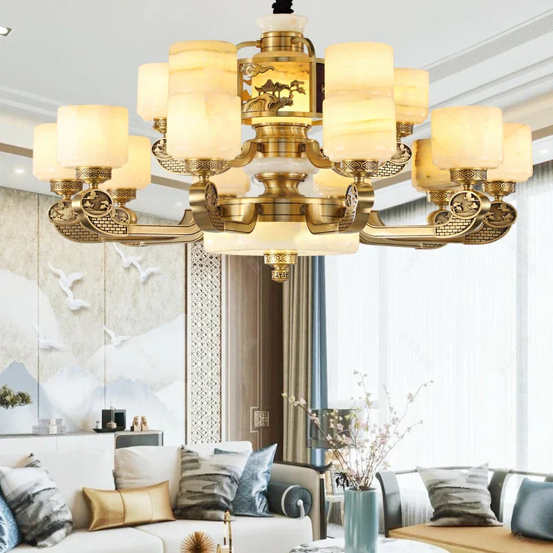 Natural Jade Chandelier - Luxurious Zhongshan Lamps for Dining, Bedroom, and Living Room
