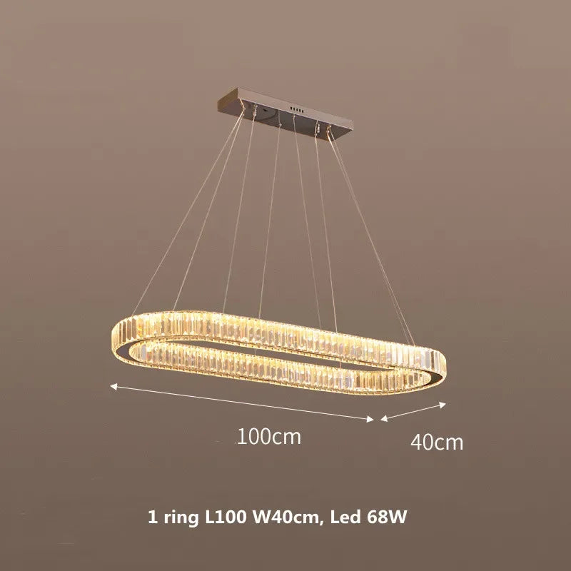 Crystal Chandelier Pendant Lights Dimmable LED Oval Lustre Hang Lamp