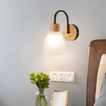 Afralia™ Wood Base Glass LED Wall Sconce Modern Bathroom Light Fixture