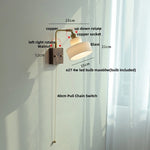 White Glass LED Wall Light Fixture Walnut Wood Brass Pull Chain Switch