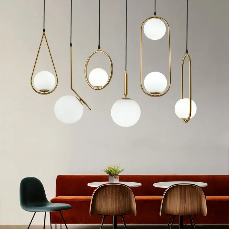 Gold Ring Glass Ball Pendant Light Fixture for Bedroom Living Room.
