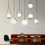 Gold Ring Glass Ball Pendant Light Fixture for Bedroom Living Room.