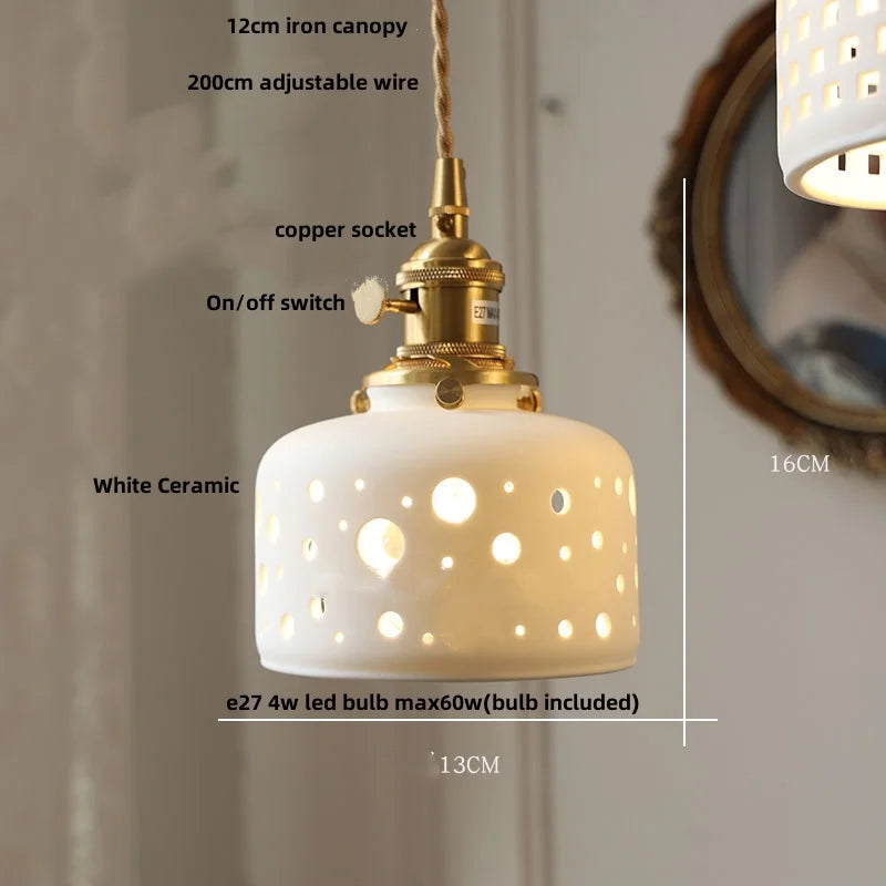 Walnut Wood LED Pendant Lights Modern Ceramic Switch Hanging Lamp