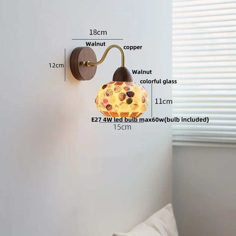 Shell Glass LED Wall Light Tiffany Style Bedside Lamp