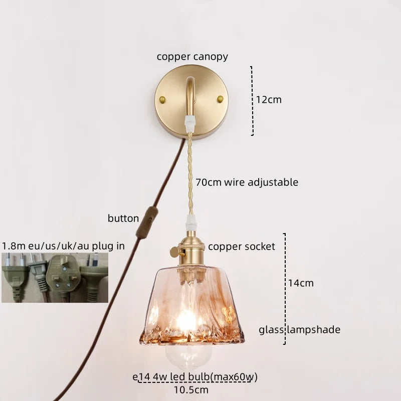 Copper Glass LED Wall Light for Modern Nordic Living Room Bedroom